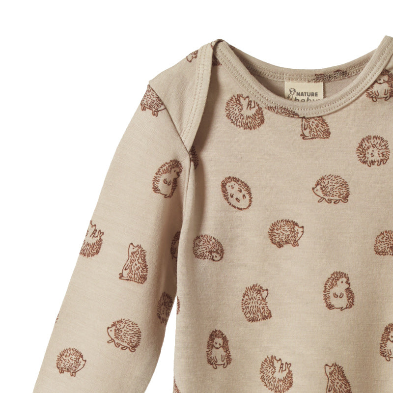 Nature Baby Merino Ess LS Bodysuit - Happy Hedgehog