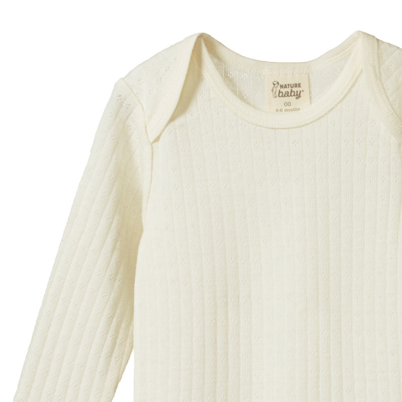 Nature Baby Merino LS Bodysuit - Natural Pointelle
