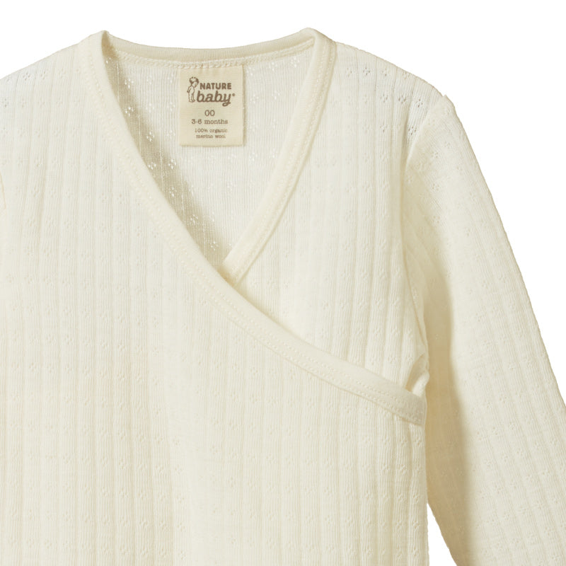 Nature Baby LS Kimono Top Merino Pointelle - Natural