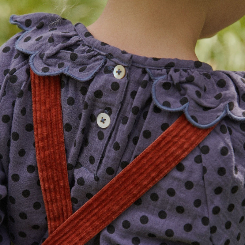 Nature Baby Ruffle Cameron Blouse - Violet Polka Dot