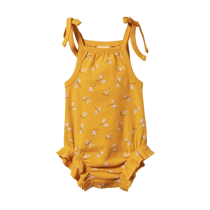 Nature Baby Ruffle Suit - Dragonfly Honey Print
