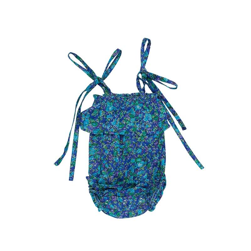 Peach Sunsuit - Blue Wildflower