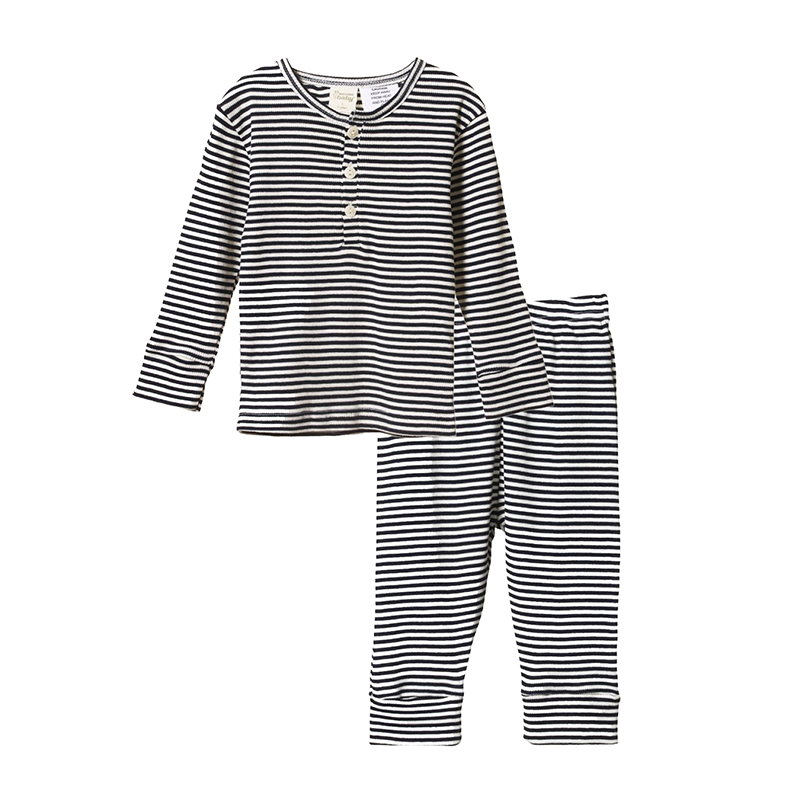 Nature Baby 2PC L/S Rib Pyjamas - Navy Stripe