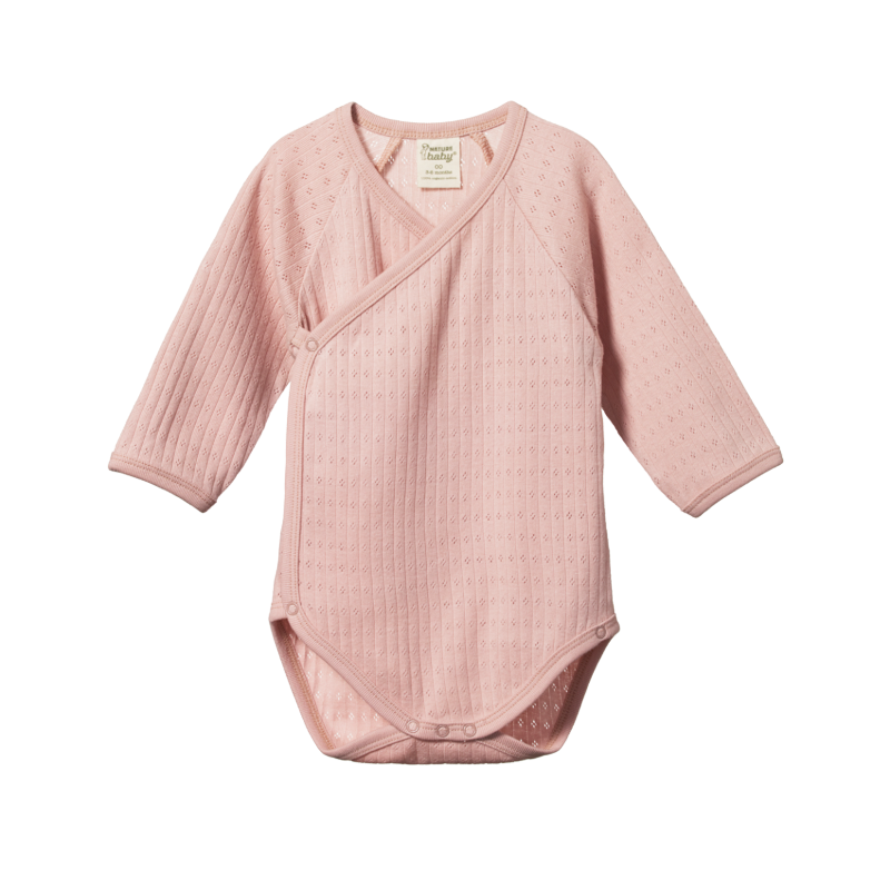 Nature Baby LS Kimono Pointelle Bodysuit - Rose Bud