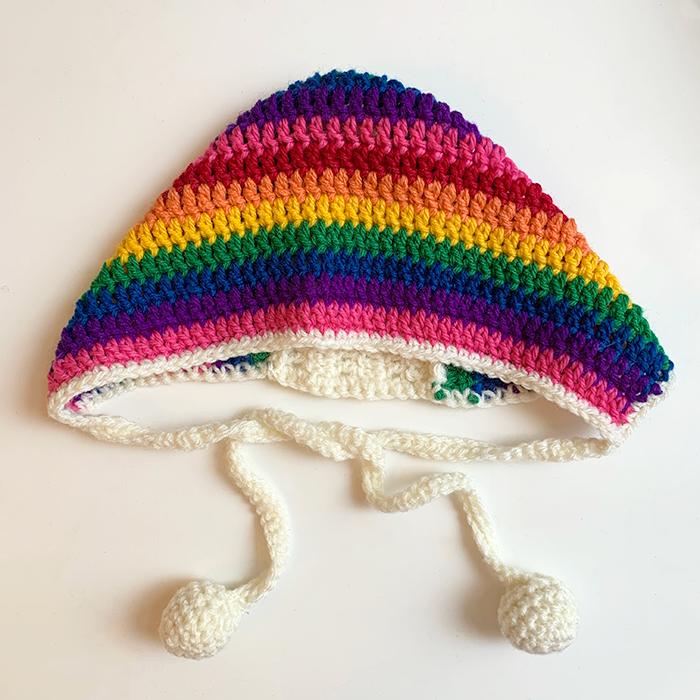 Crochet Bonnet Rainbow Stripe Cream