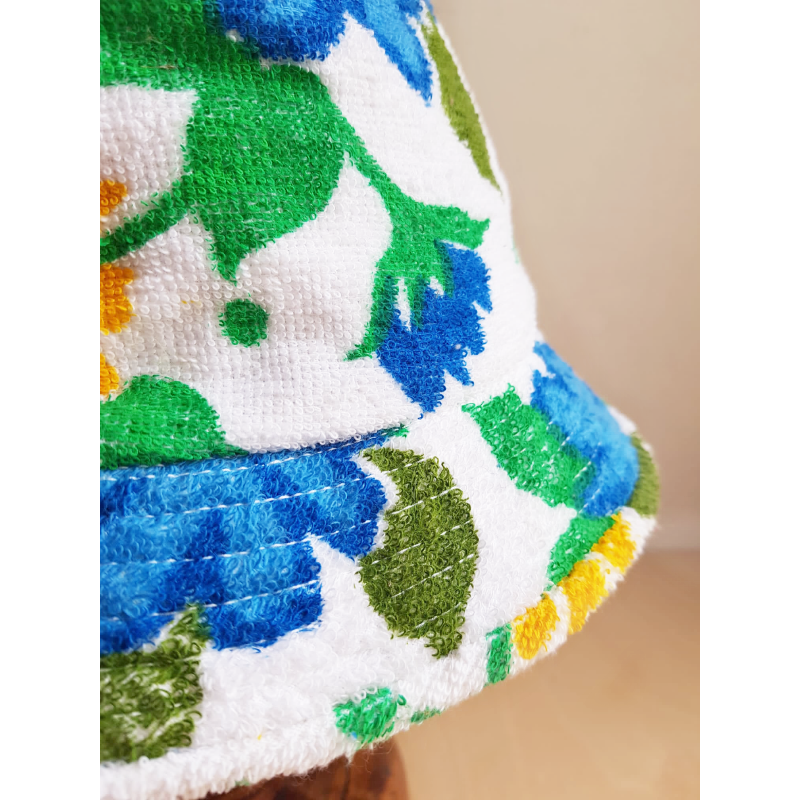 NEW Vintage 70's Floral Terry Towelling Hat - Blue/Green/Yellow