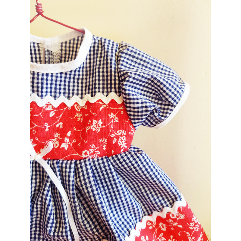 Shorties Doll Dress - Black Gingham/Red Floral