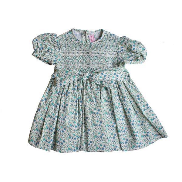 Meleze Hand Smock Dress - Blue Floral Geometric