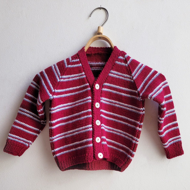 Hand Knit Striped Grandpa Cardigan