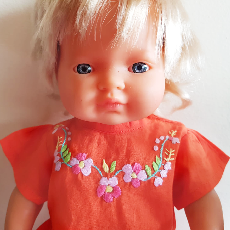 Coco & Ginger Dolls Joni Dress - Hand Embroidery Paprika