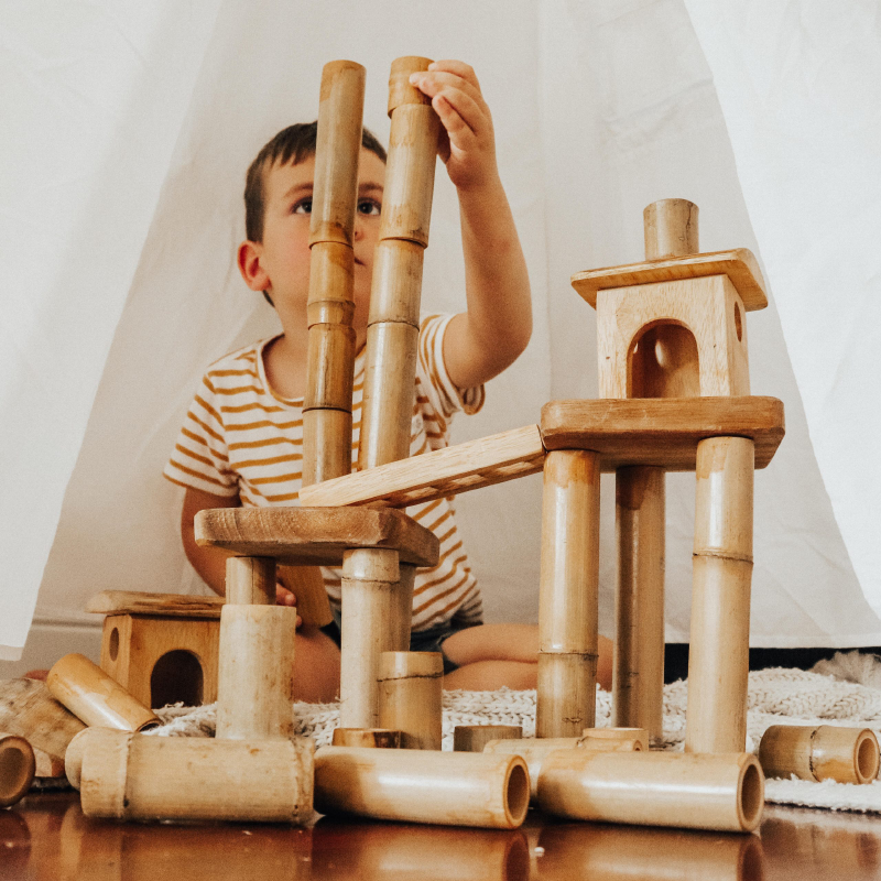 Q Toys Bamboo Building Set With House