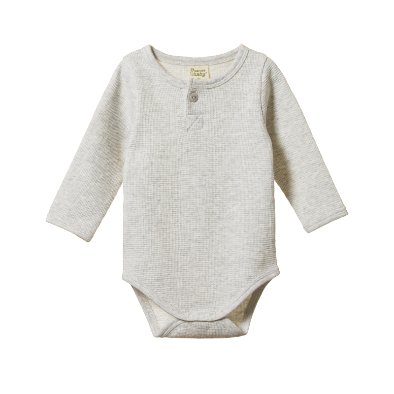 Nature Baby Henley LS Bodysuit - Waffle Grey