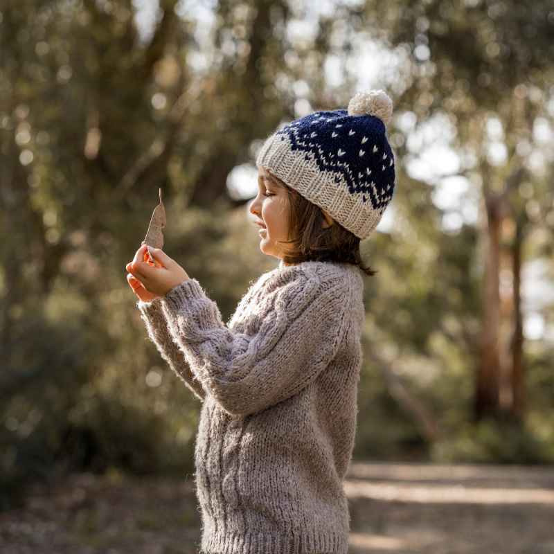 Acorn Snowflake Beanie - Navy/Oatmeal