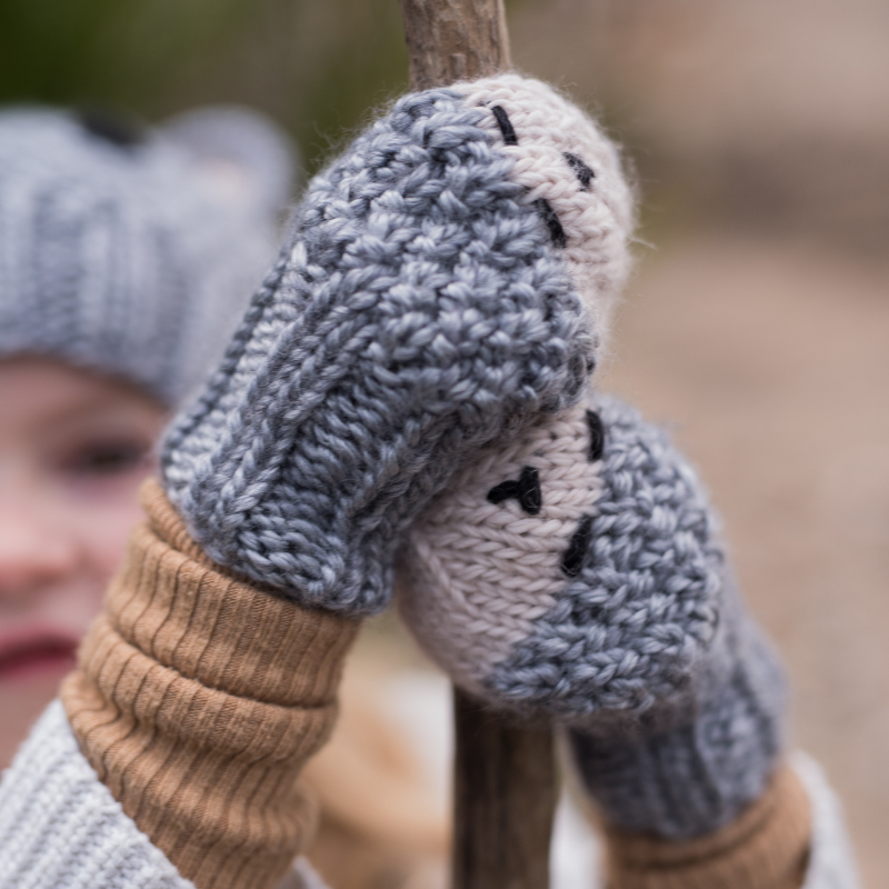 Acorn Animal Mittens - Grey