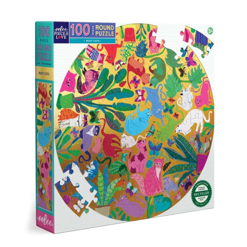 Eeboo 100PC Round Puzzle - Busy Cats