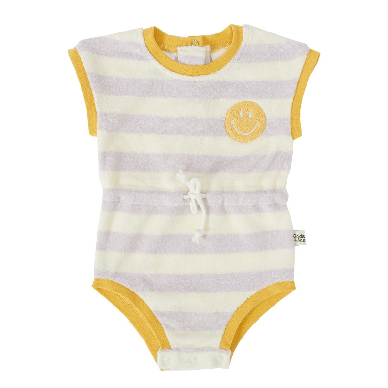 Goldie & Ace Terry Romper - Smiley Lavender