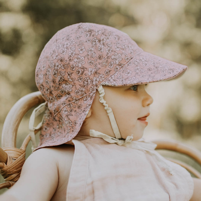 Bedhead 'Lounger' Baby Reversible Flap Sun Hat - Florence Flax