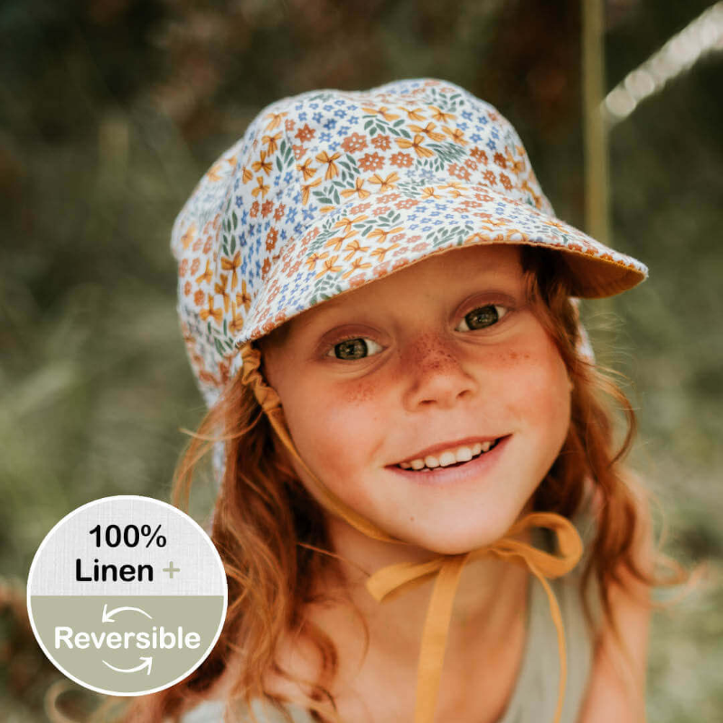 Bedhead 'Lounger' Baby Reversible Flap Sun Hat - Mabel Maize