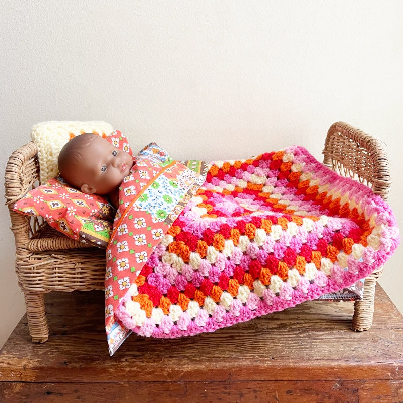 Dolls Bed Blanket / Pillow Set - Pink