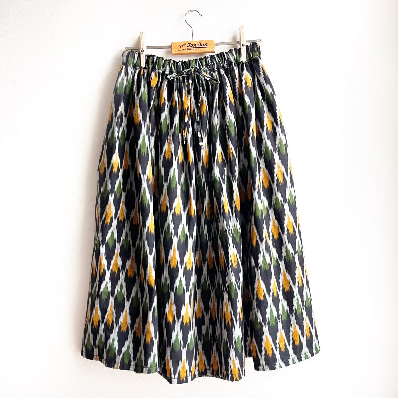 Shorties Long Skirt - Black/Green Ikat