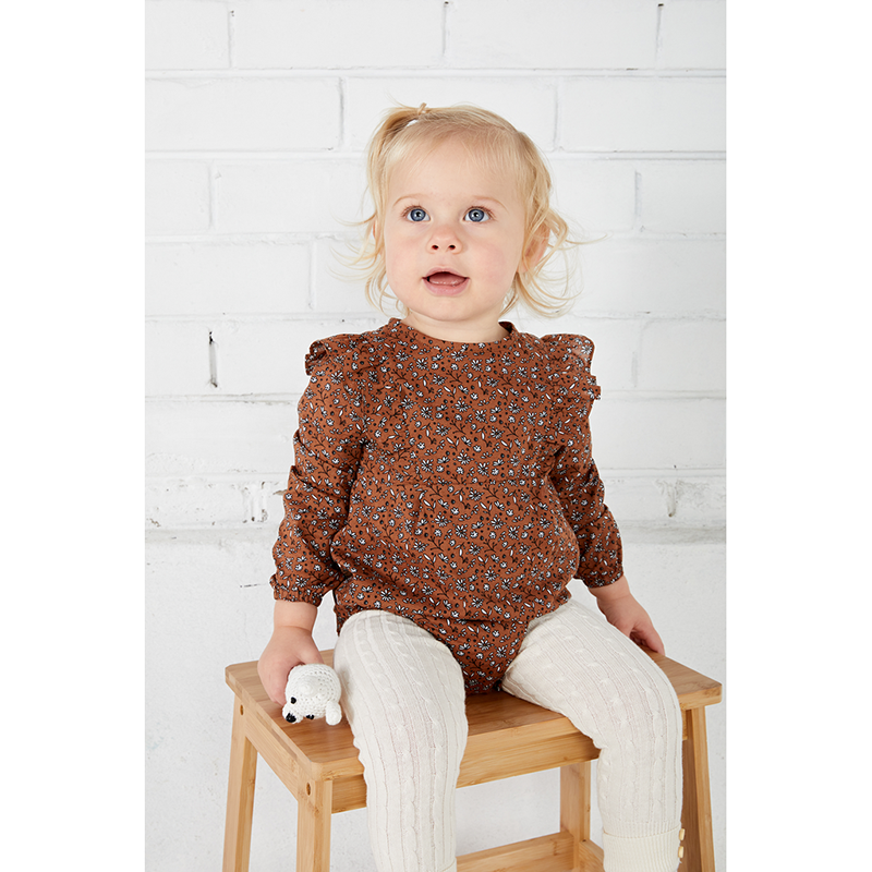 Miann And Co Long Sleeve Body Suit - Rust Floral