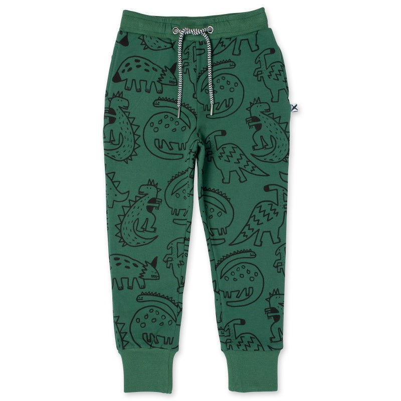 Minti Sketched Dinos Furry Trackies - Kelly Green