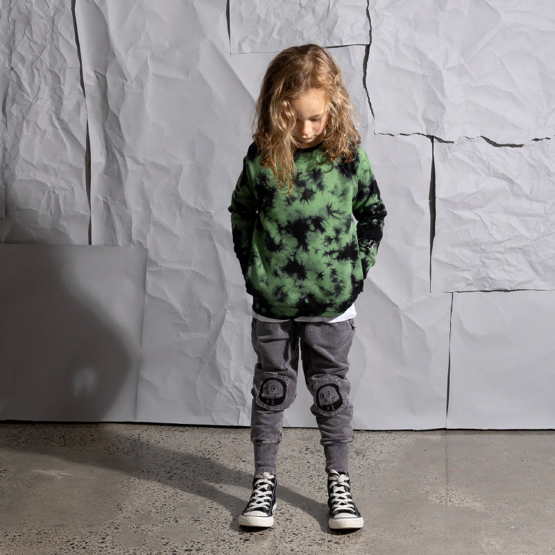 Minti Friendly Skulls Patch Trackies - Grey Wash