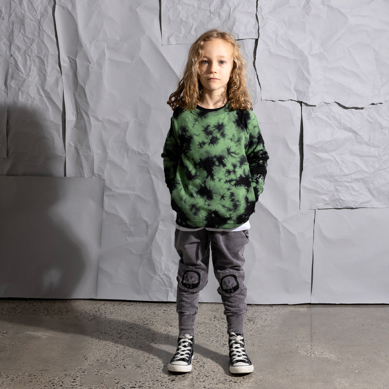 Minti Friendly Skulls Patch Trackies - Grey Wash