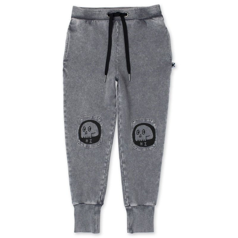 Minti Friendly Skulls Patch Trackies - Grey Wash