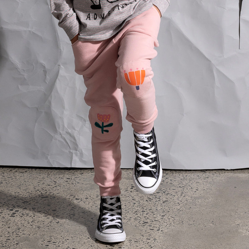 Minti Flower Patch Furry Trackies - Muted Pink