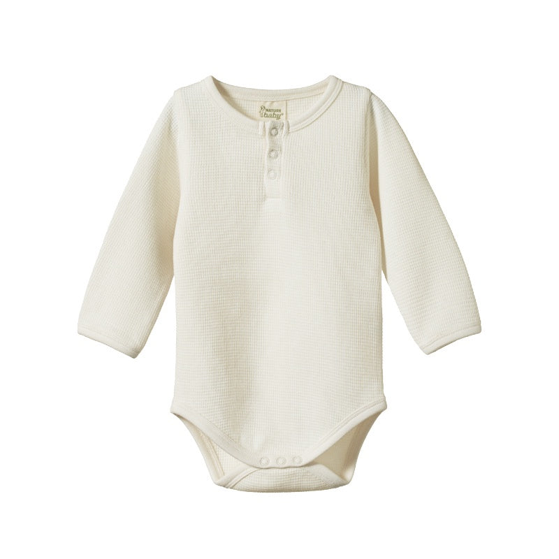 Nature Baby Henley LS Bodysuit Waffle - Natural