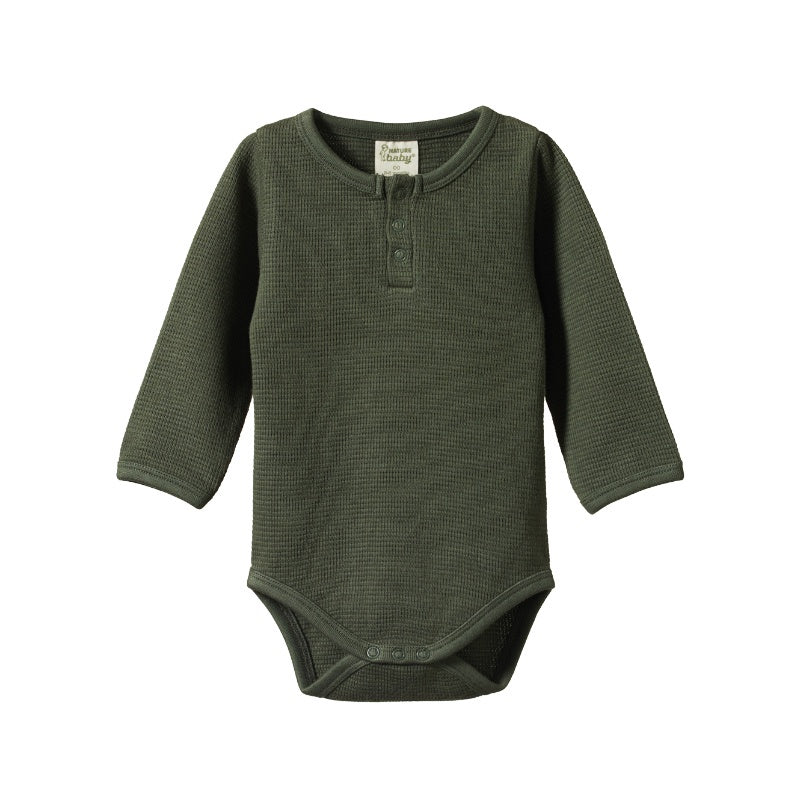 Nature Baby Henley LS Bodysuit Waffle - Thyme