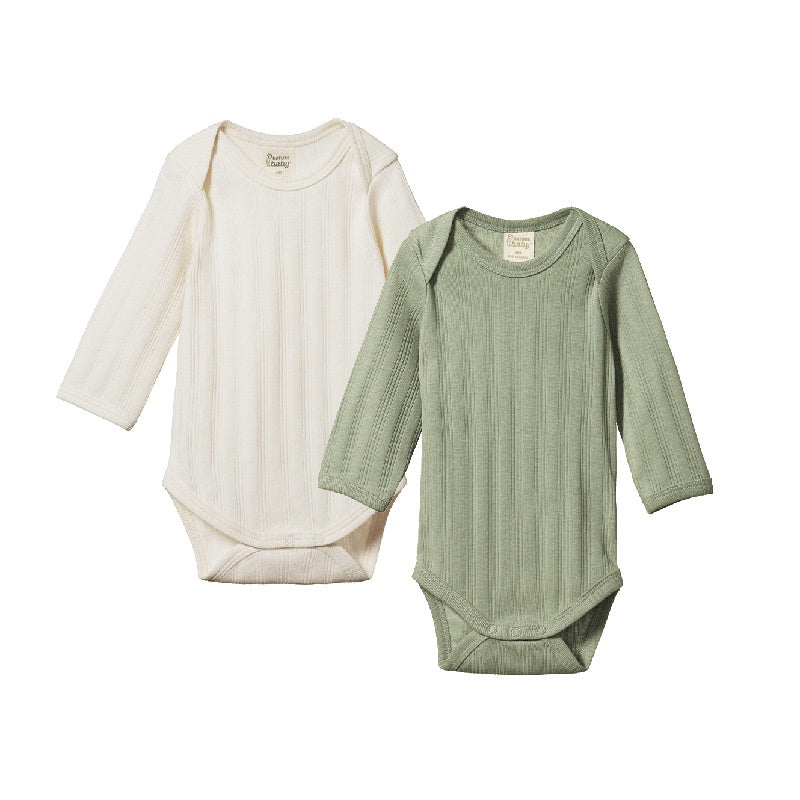 Nature Baby LS Bodysuit Derby 2PK - Nat/Nettle