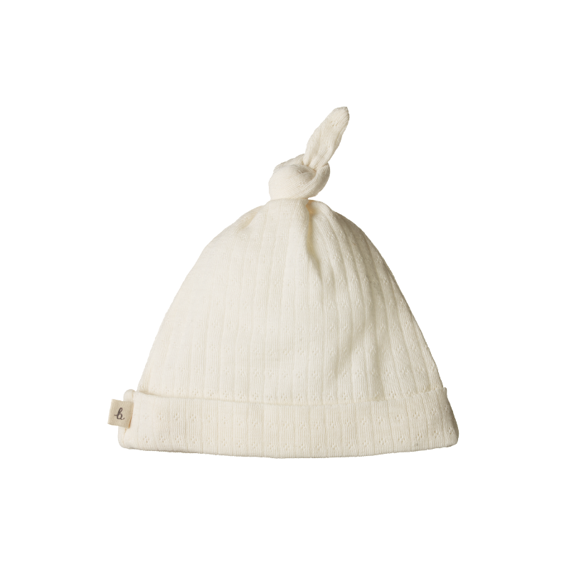 Nature Baby Merino Knotted Beanie Pointelle - Natural