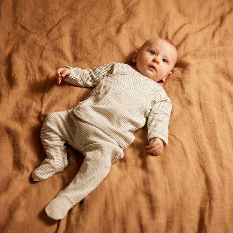 Nature Baby Footed Rompers - Nettle Pinstripe