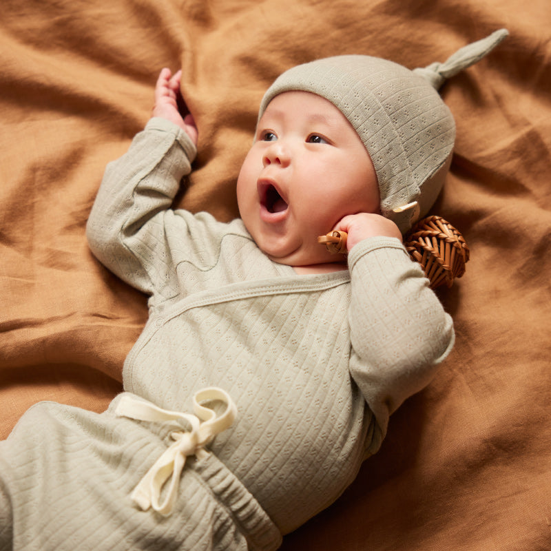 Nature Baby LS Kimono Bodysuit Merino Pointelle - Seedling