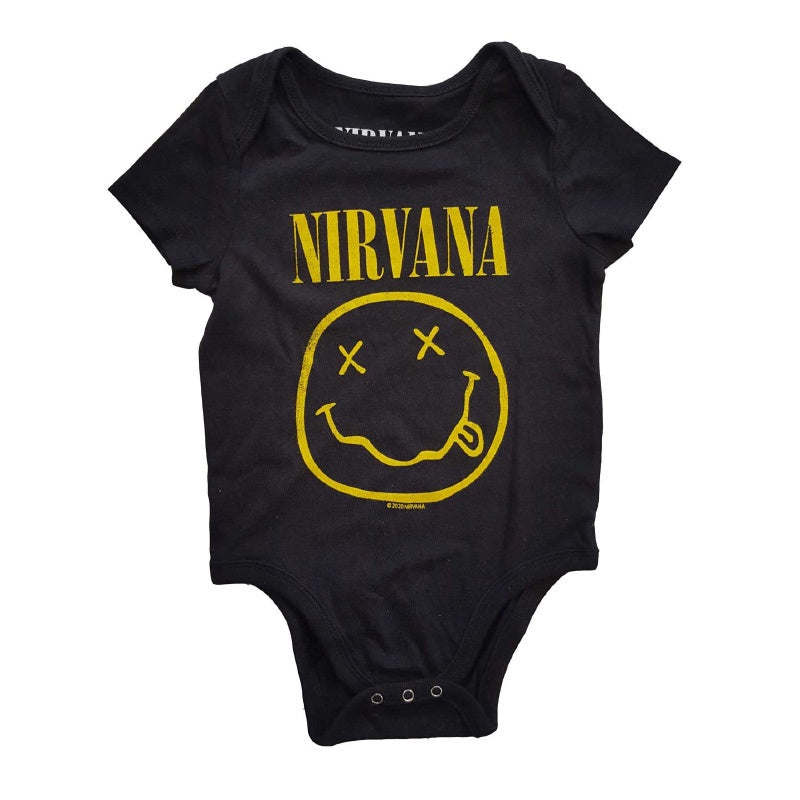 Nirvana SS Bodysuit - Inverse Happy Face Black