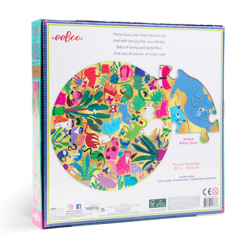 Eeboo 100PC Round Puzzle - Busy Cats