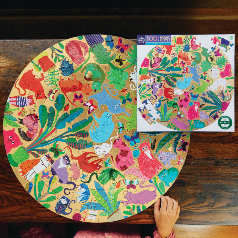 Eeboo 100PC Round Puzzle - Busy Cats