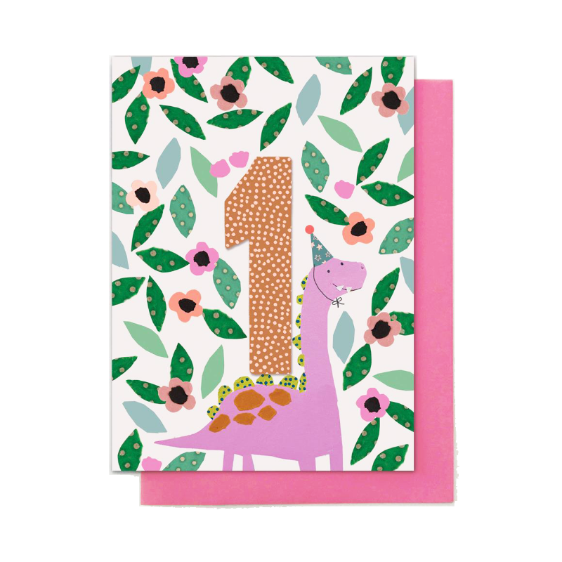 Card - Girl Age 1 Dinosaur