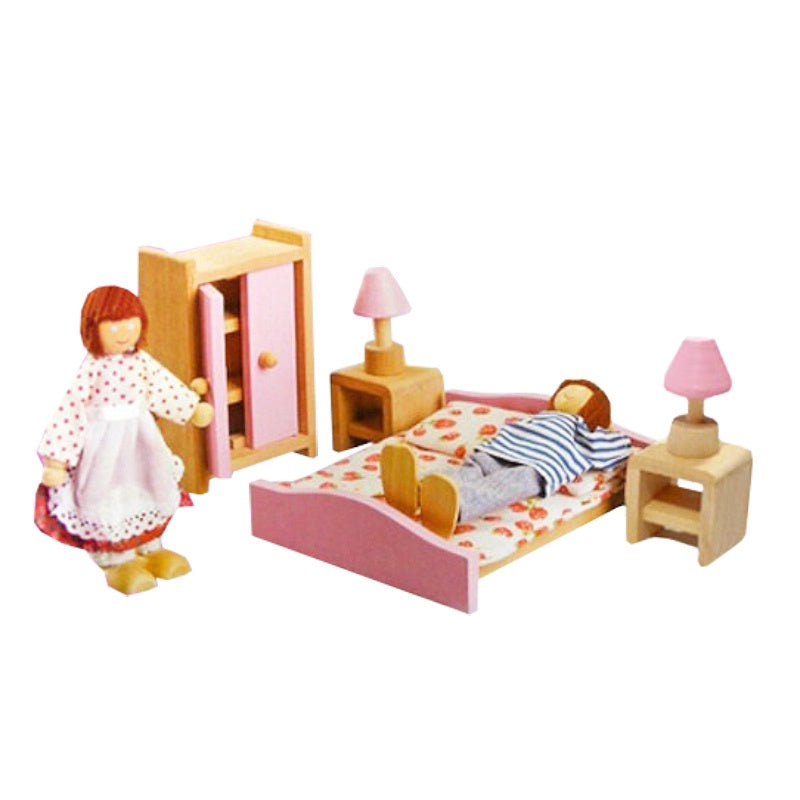 Wooden Dolls House Bedroom Set