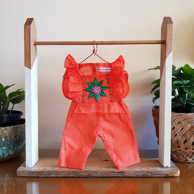 Coco & Ginger Dolls Wilde Jumpsuit - Hand Embroidery Paprika