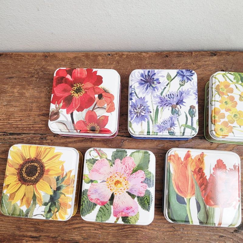 Small Square Tin Case - Flowers