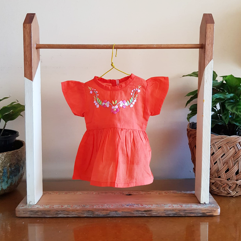 Coco & Ginger Dolls Joni Dress - Hand Embroidery Paprika