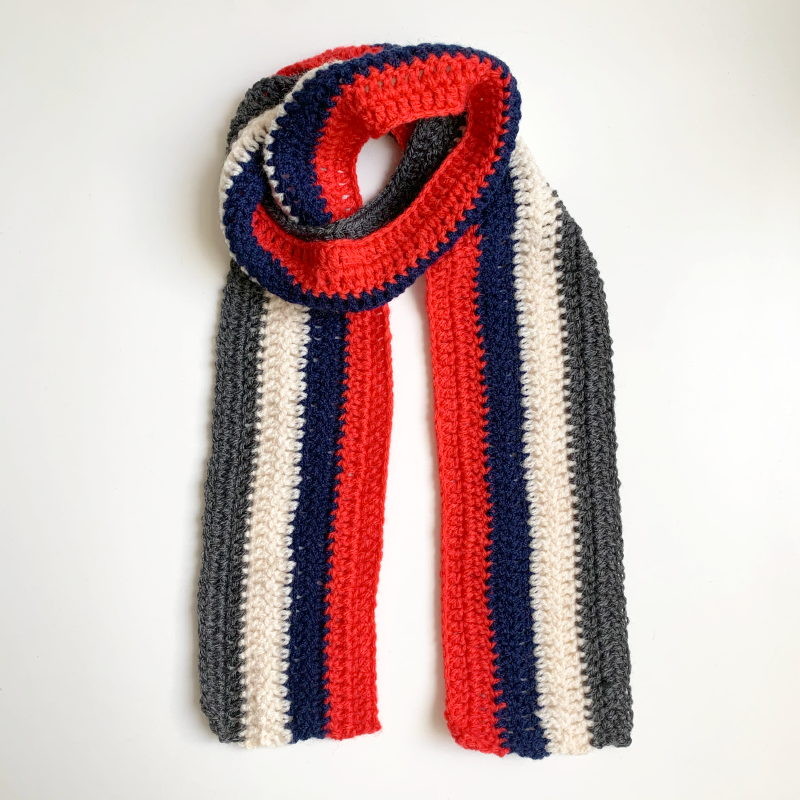 Crochet Scarf - Navy/Red