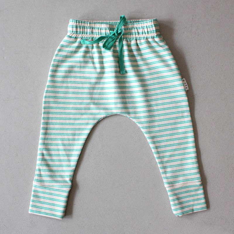 Olive and The Captain Slim Fit Harem Pants - Rib Turquoise Stripe