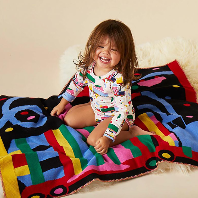 Halcyon Nights 100% Cotton Knit Blanket - Lorries