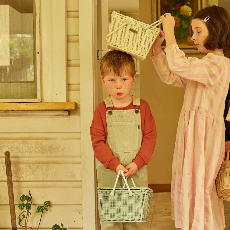 Olli Ella Rattan Piki Basket - Vintage Blue