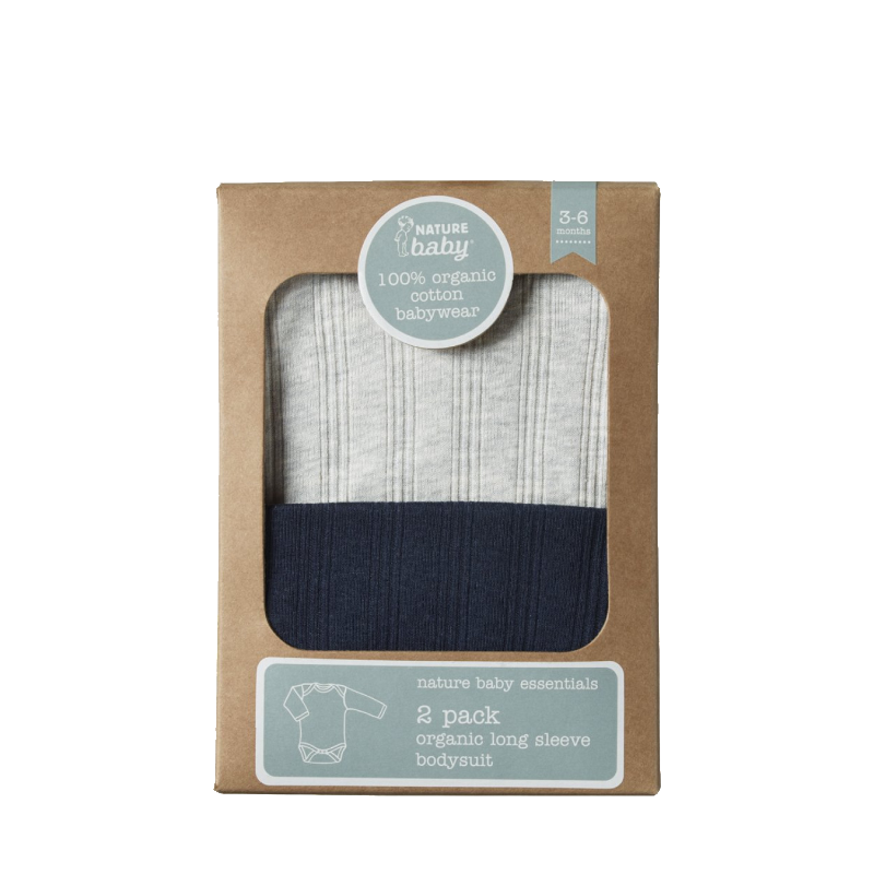 Nature Baby LS Bodysuit Derby 2 PK - Navy/Light Grey Marle