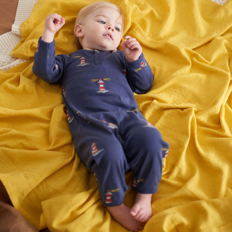 Nature Baby Henley Pyjama Suit - Lighthouse Night